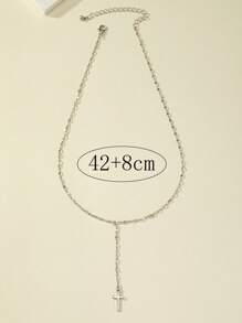 十字架吊飾Y字項鍊 - 銀色 - 查看 3