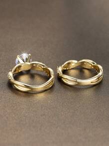 1入組方晶鋯石裝飾戒指 - 金黃色 - 查看 3