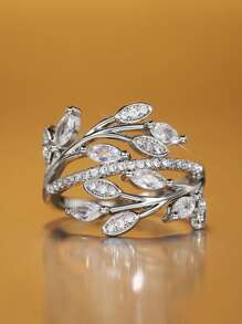 1 Chiếc Vòng Trang Trí Lá Đính Đá Cubic Zirconia Quyến Rũ Cho Nữ Làm Quà Tặng Ngày Lễ Tình Nhân - Bạc - Xem 1