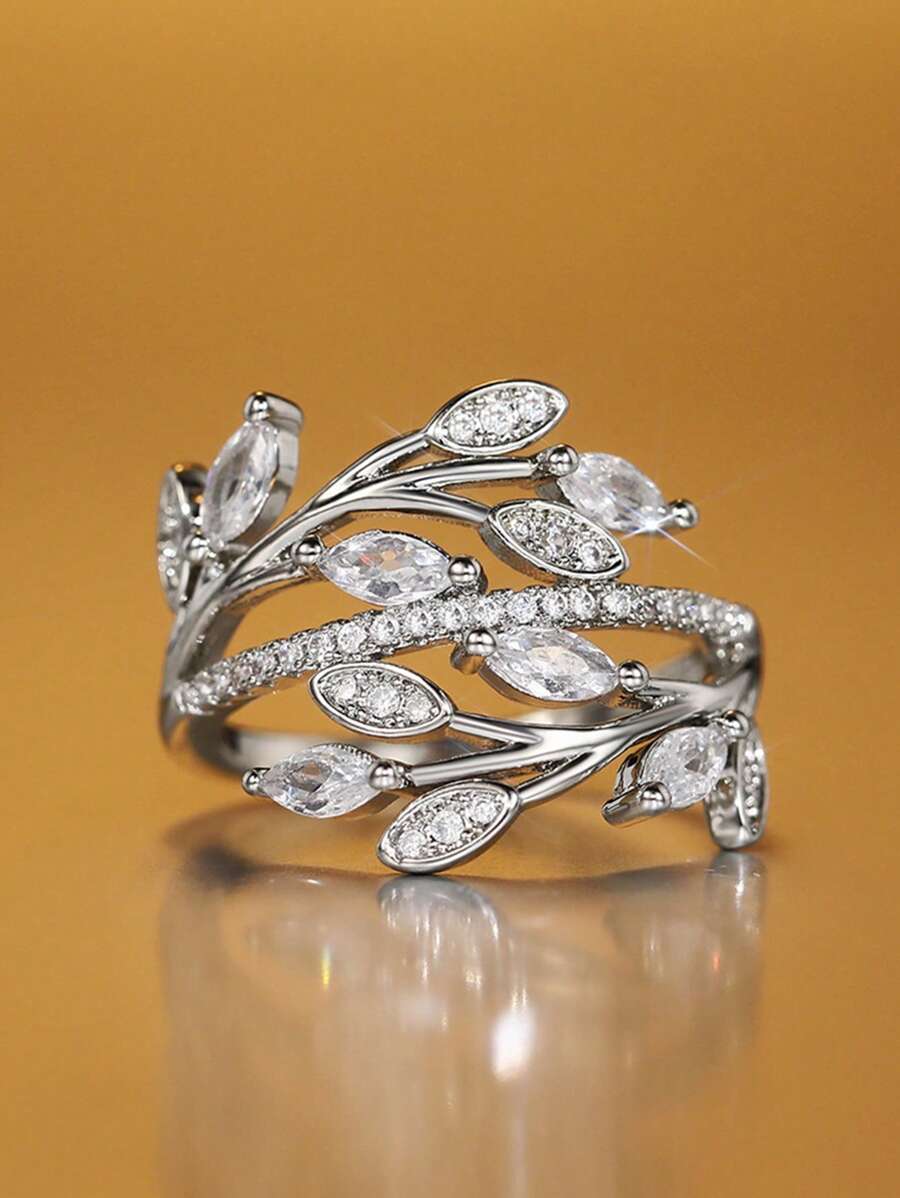 1 Chiếc Vòng Trang Trí Lá Đính Đá Cubic Zirconia Quyến Rũ Cho Nữ Làm Quà Tặng Ngày Lễ Tình Nhân - Bạc - Xem 1