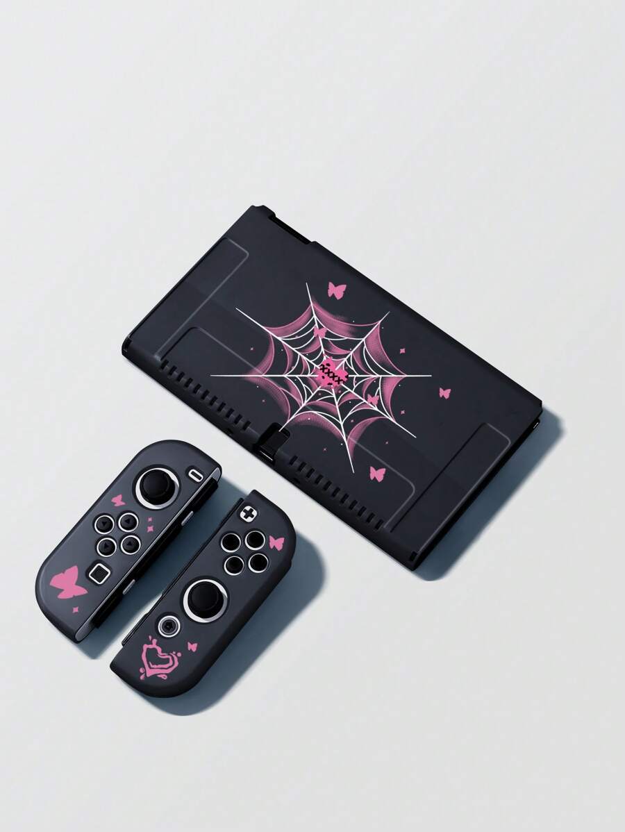 蜘蛛网和心形图案保护壳与 Switch Oled 兼容