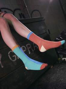 ROMWE Grunge Punk 1雙女士表情圖案可愛中筒襪適用於日常 - 彩色 - 查看 3