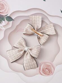 2个装少女格子图案蝴蝶结装饰时尚鳄鱼夹发夹 - 彩色 - 查看 3