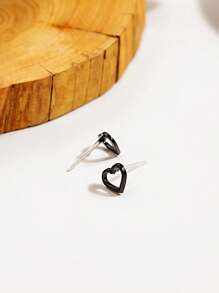 6對/套時尚鋅合金心和星星耳釘適合女士日常裝飾 - 黑色 - 查看 3