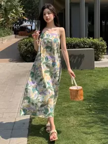 DAZY 印花吊帶連衣裙 - 彩色 - 查看 1