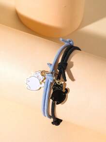 2pcs/set Cute Cat Charm Bracelet For Couple For Daily Decoration - Multicolor - View 1