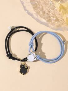 2pcs/set Cute Cat Charm Bracelet For Couple For Daily Decoration - Multicolor - View 2