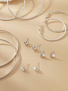 Set de 6 pares de pendientes con forma de corazón de adorno de cuentas, modelo exagerado y de moda, ideal para el Día de San Valentín - Plateado - Ver 2