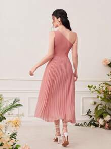 Modelyn 單肩百褶下擺連衣裙不附腰帶 - 粉色 - 查看 2
