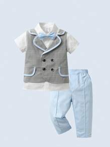 Bộ thời trang bé trai Túi Nơ trước Khối Màu Sọc ca rô Buổi tiệc - Nhiều màu - Xem 4