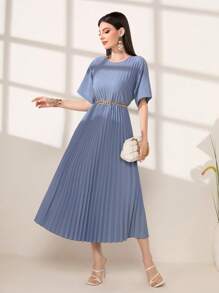 Mulvari 素色百褶下擺洋裝不附腰帶