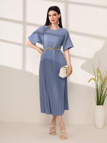 Mulvari 素色百褶下擺洋裝不附腰帶