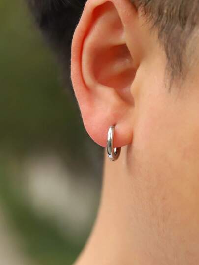 1pair Fashionable Stainless Steel Minimalist Hoop Earrings For Men For Daily Decoration For Jewelry Gift