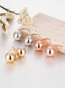 时尚球形吊坠耳环一对，女士周年纪念派对首饰，情人节礼物 - 銀色 - 查看 2