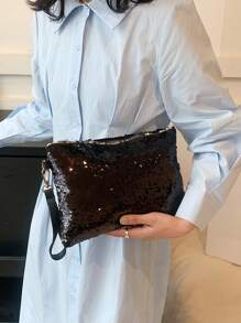 1 件闪亮透明信封手拿包，矩形塑料水钻装饰女士派对手提包，送给女朋友的礼物 - 黑色 - 查看 2