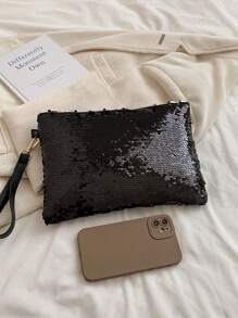 1 件闪亮透明信封手拿包，矩形塑料水钻装饰女士派对手提包，送给女朋友的礼物 - 黑色 - 查看 3