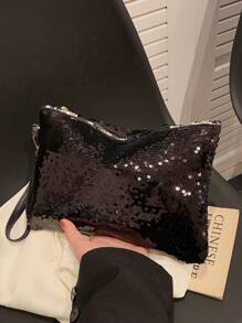 1 件闪亮透明信封手拿包，矩形塑料水钻装饰女士派对手提包，送给女朋友的礼物 - 黑色 - 查看 4