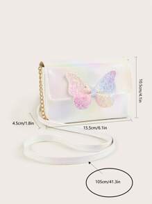 Girls Ombre Square Bag Glitter Butterfly Decor Flap PU - Multicolor - View 6