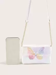 Girls Ombre Square Bag Glitter Butterfly Decor Flap PU - Multicolor - View 7
