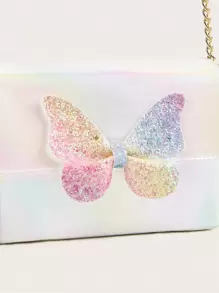 Girls Ombre Square Bag Glitter Butterfly Decor Flap PU - Multicolor - View 8