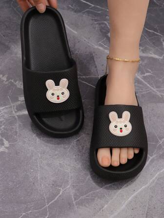 preppy negro Zapatillas para con dibujos animados con diseño de conejo Chanclas