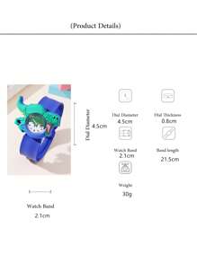 1入組兒童藍色矽膠錶帶時尚恐龍裝飾圓形錶盤石英手錶適合日常裝飾 - 藍色 - 查看 3