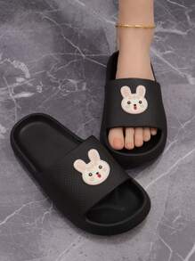 Preppy Black Slippers For Women, Cartoon Rabbit Decor Slides,Beach Outfits - Black - View 2