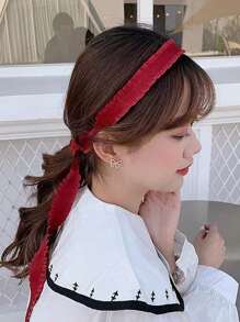 素色褶邊髮箍 - 紅色 - 查看 2