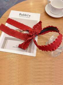 素色褶邊髮箍 - 紅色 - 查看 4