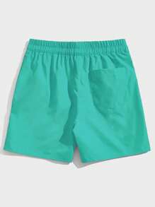 ROMWE MEN Prep Men Letter Graphic Drawstring Waist Shorts, School - Mint Green - View 2