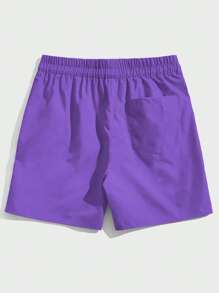 ROMWE MEN Prep Quần short thắt lưng dây rút họa tiết chữ cho nam, đi học - Màu tím - Xem 2