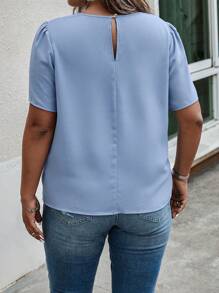 SHEIN LUNE Plus Plicated Detail Puff Sleeve Blouse - Blue - View 2
