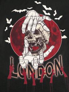 ROMWE MEN Goth Guys Skeleton & Letter Graphic Tee - Black - View 4