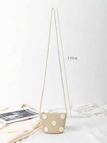 Flower Decor Straw Bag Mini Vacation - Beige - View 3