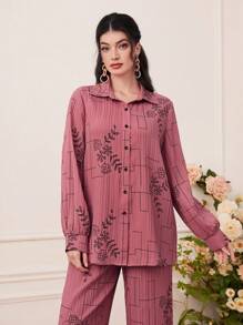 Mulvari 印花襯衫和闊腿褲 - 藕粉色 - 查看 5