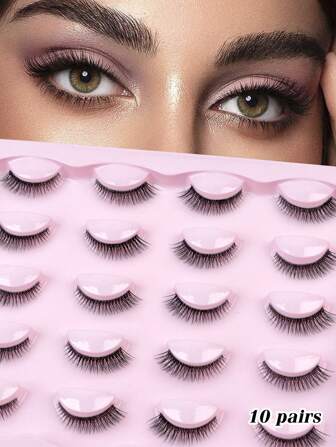 Full False Lashes 10pairs Faux Mink Lashes Wispy Clear Band Tail Elongated False Eyelashes For Women Mom Wife Sister Teen Girl Friend
