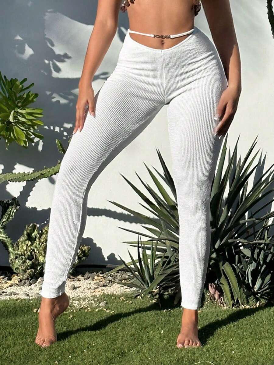 SHEIN SXY Cut Out Waist Leggings - White - View 1