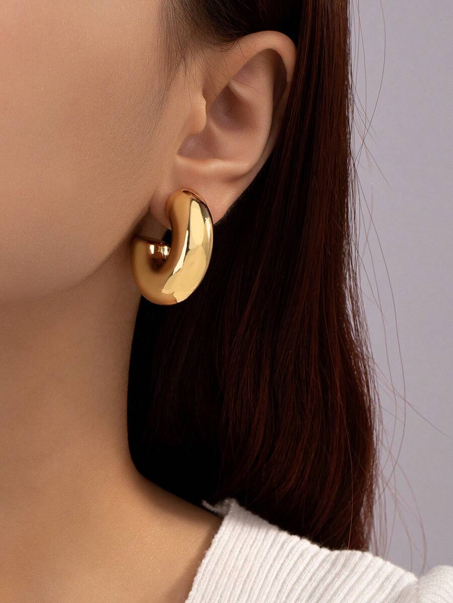 Anting Hoop Manset Minimalis - Yellow Gold - View 1
