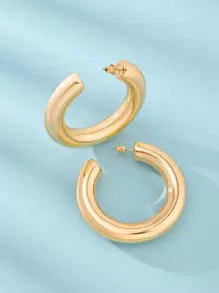 1 Pair Minimalist Exaggerated Geometric Hoop Earrings For Women - Yellow Gold - View 2