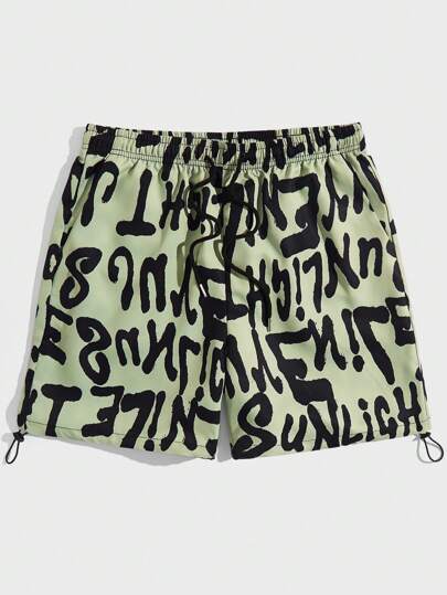 Street Life Men Letter Graphic Drawstring Waist Shorts