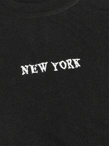 ROMWE MEN Guys Letter Graphic Camo Panel Tee - Black - View 3