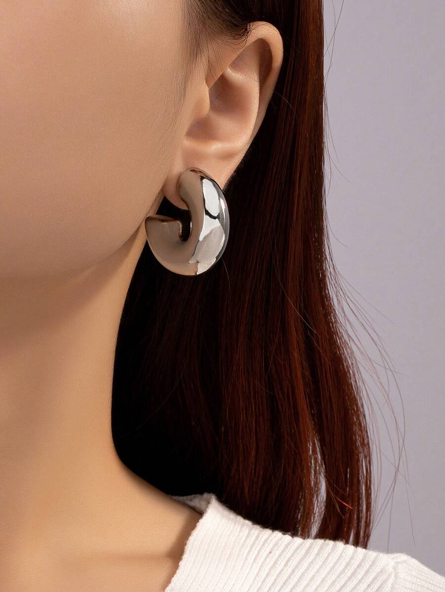 Bông tai vòng bít tối giản - Bạc - Xem 1