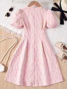 SHEIN Vestido De Botones Para Niña Tween Con Mangas Puff - Rosa Pálido - Ver 2