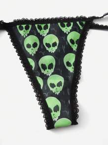 Therisingrose Alien Print Contrast Lace Lingerie Set - Multicolor - View 4