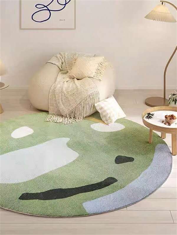 Abstract Pattern Rug, Round Fuzzy Polyester Carpet, For Kids Bedroom