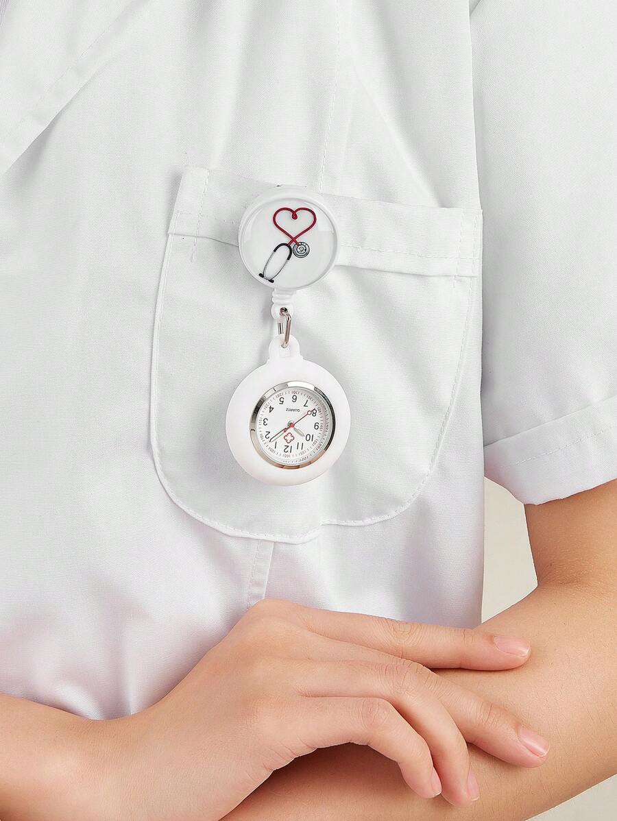 1pc Women Stethoscope & Heart Pattern Fashion Round Dial Pocket Watch, For Daily Life Valentines