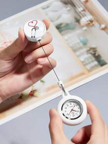 1pc Women Stethoscope & Heart Pattern Fashion Round Dial Pocket Watch, For Daily Life Valentines