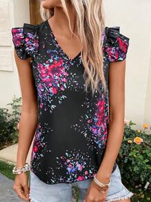 SHEIN Clasi Blouse à imprimé floral à volants