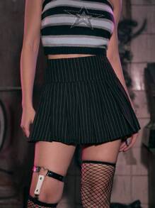 ROMWE Grunge Punk Striped Pleated Skirt - Black - View 1