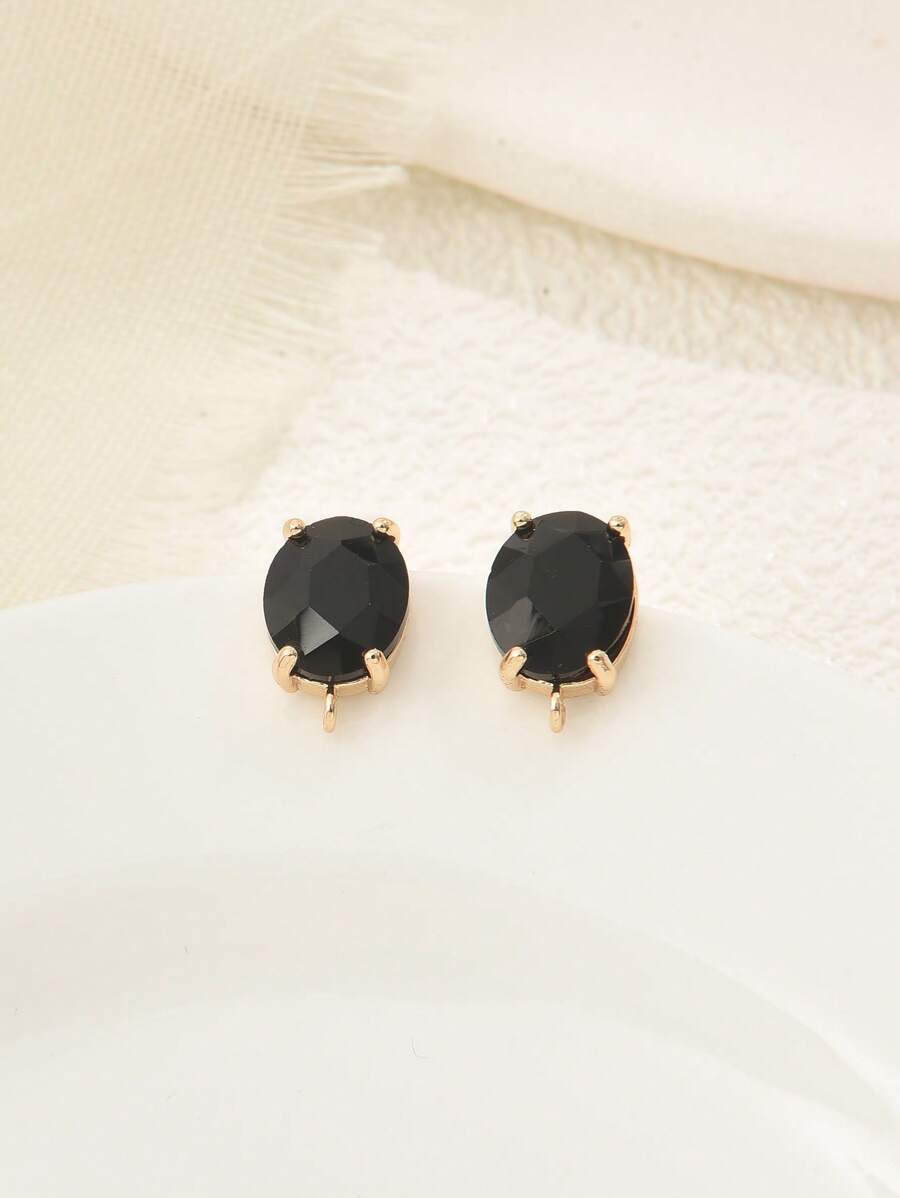 2 Cái/bộ Thời Trang Hình Bầu Dục Trang Trí Tự Làm Bông Tai Phụ Kiện Dành Cho Nữ Để Tự Làm Trang Sức Làm - màu đen - Xem 1